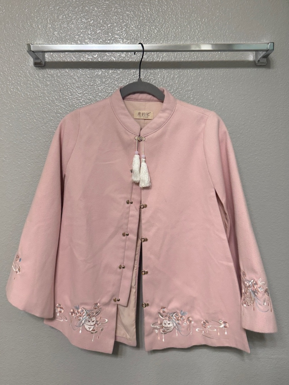 Women's Pink Embroidered Tassel-Front Jacket